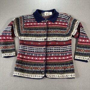 VTG Nevada Jeanswear Shetland Wool Cardigan Womens M‎ Fair Isle Knit Distressed